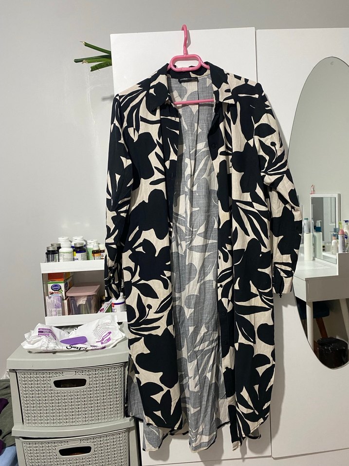 Siyah Beyaz  Uzun tesettür tunik/gömlek - Görsel 3