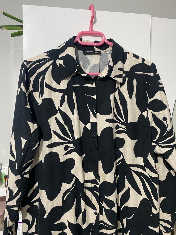 Siyah Beyaz  Uzun tesettür tunik/gömlek - Görsel 4