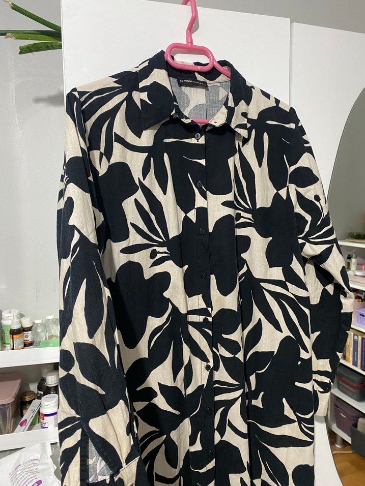 Siyah Beyaz  Uzun tesettür tunik/gömlek - Görsel 5