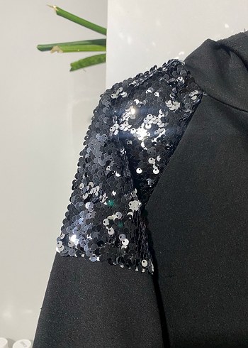 Siyah Payet Detaylı Uzun Kadın Kapüşonlu ceket/hırka - Görsel 5