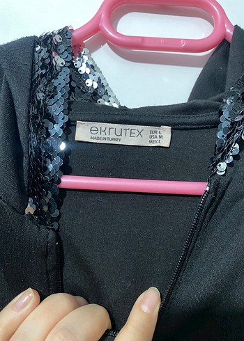 Siyah Payet Detaylı Uzun Kadın Kapüşonlu ceket/hırka - Görsel 7