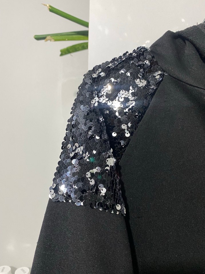 Siyah Payet Detaylı Uzun Kadın Kapüşonlu ceket/hırka - Görsel 5
