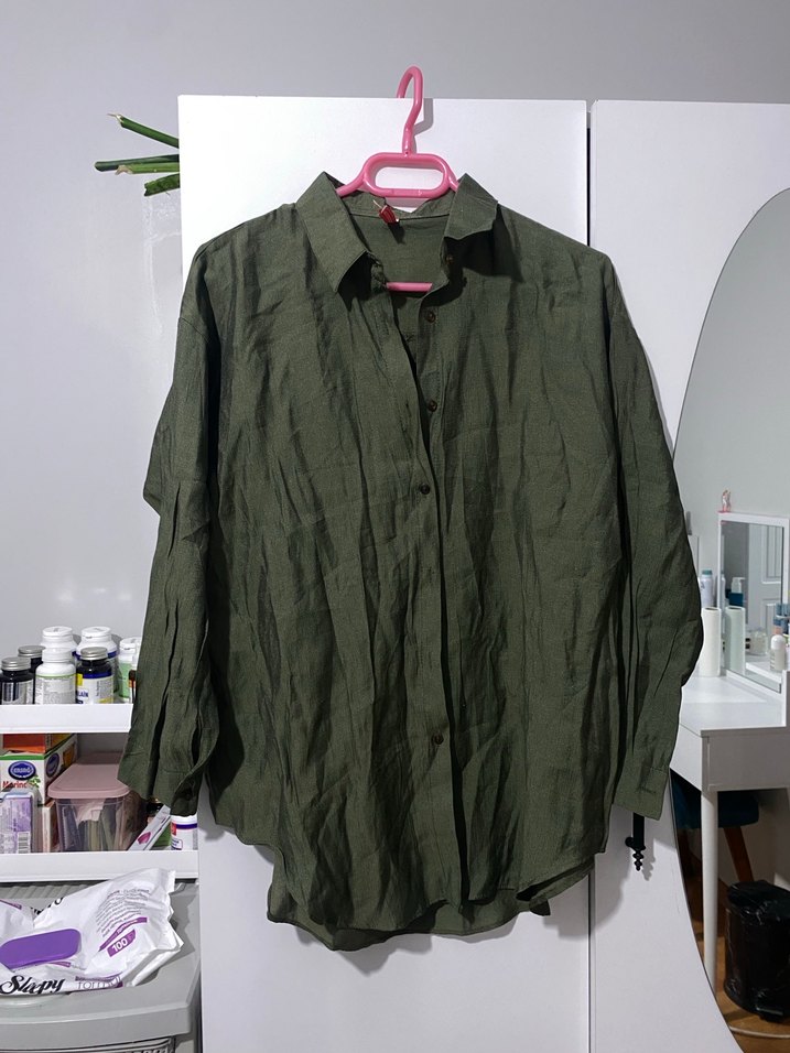 Kadın Haki  Uzun Kollu Gömlek - Görsel 2