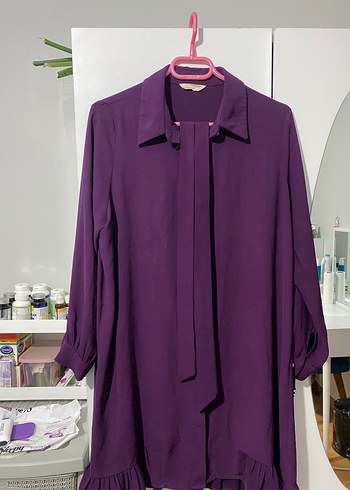 Mor Düğmeli Midi Tunik Gömlek - Görsel 4