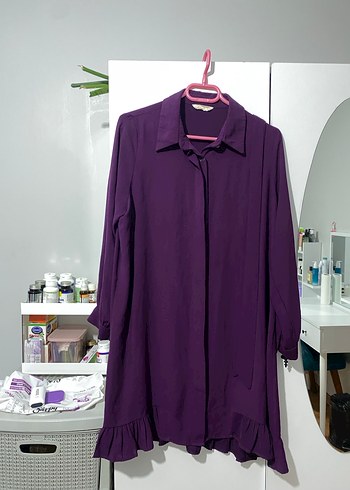 Mor Düğmeli Midi Tunik Gömlek - Görsel 2