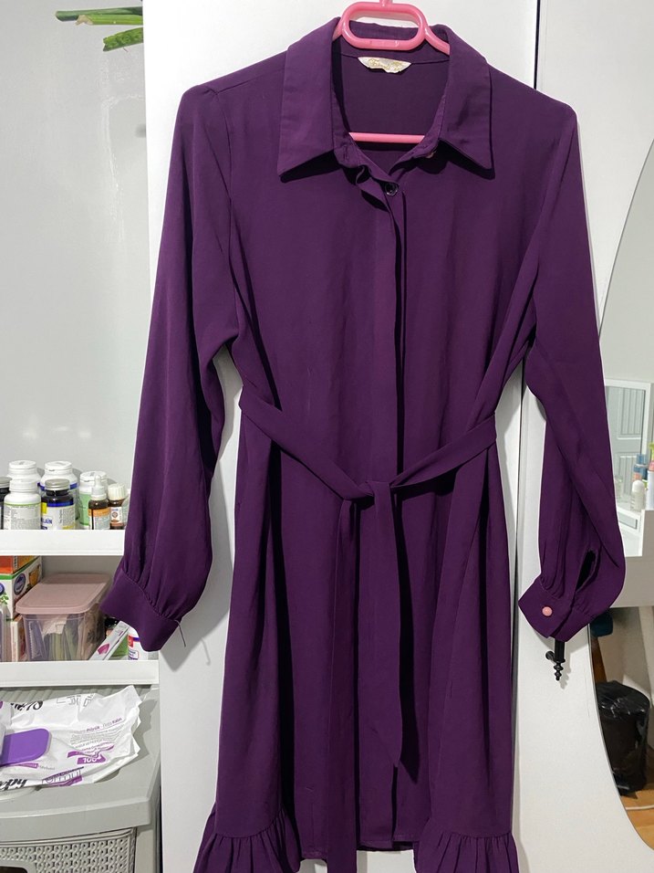 Mor Düğmeli Midi Tunik Gömlek - Görsel 5