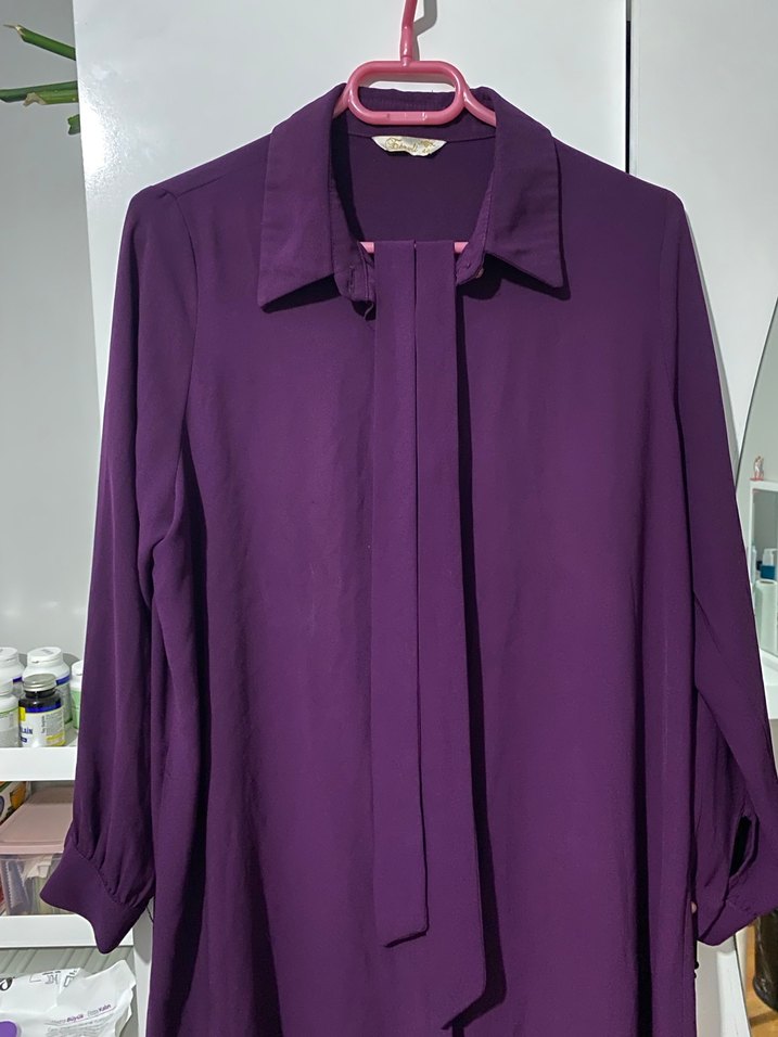 Mor Düğmeli Midi Tunik Gömlek - Görsel 3
