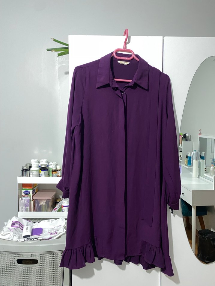 Mor Düğmeli Midi Tunik Gömlek - Görsel 2