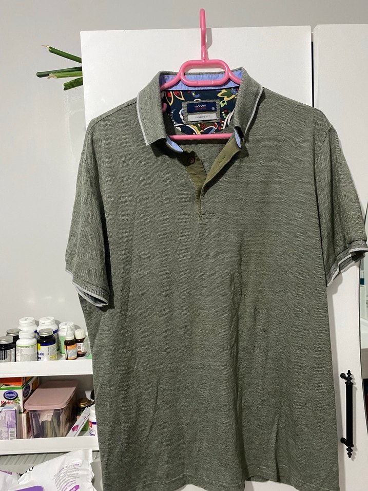 Su yeşili Kısa Kollu Polo Tişört - Görsel 2