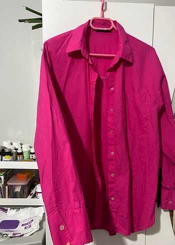 Pembe Düğmeli Keten Gömlek - Görsel 3