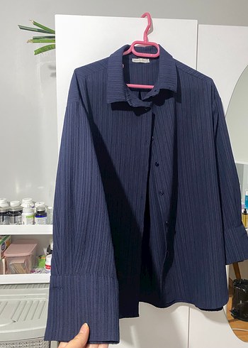 Kadın Lacivert Piliseli Keten Gömlek - Görsel 4