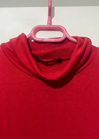 Kırmızı Yüksek Yakalı Midi Triko Elbise - Görsel 4