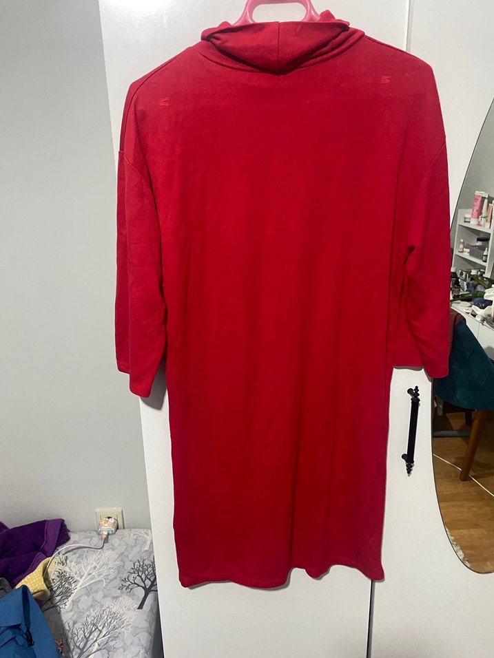 Kırmızı Yüksek Yakalı Midi Triko Elbise - Görsel 5