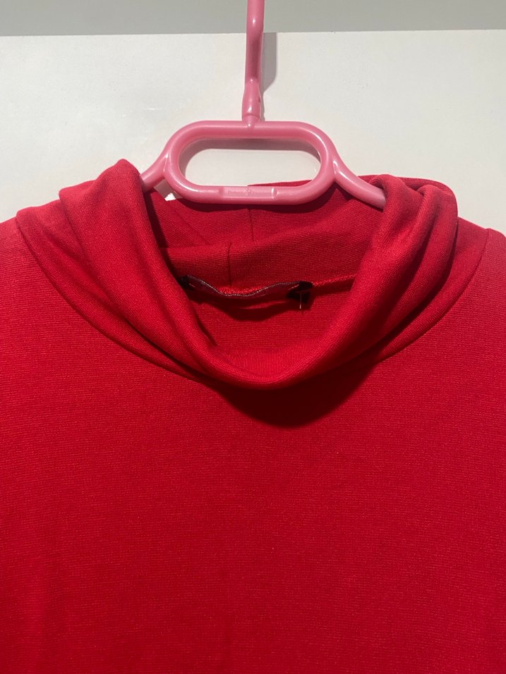 Kırmızı Yüksek Yakalı Midi Triko Elbise - Görsel 4