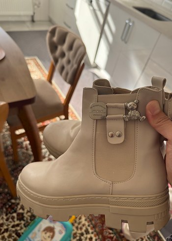 Bej Deri Platform Topuklu Tokalı Kadın Bot - Görsel 2