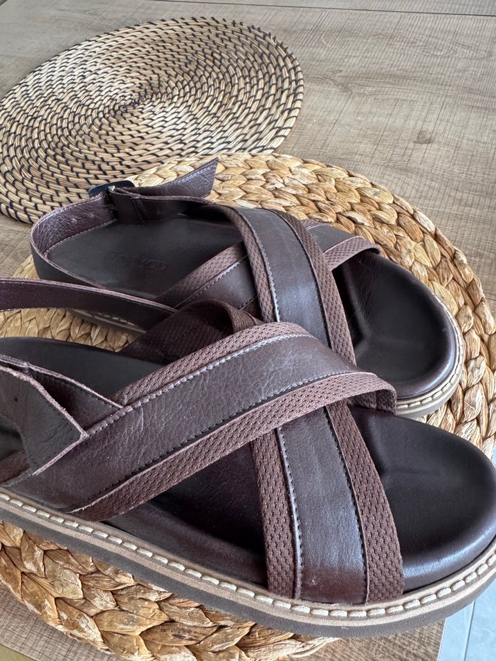 Kahverengi Deri erkek Sandalet - Görsel 3