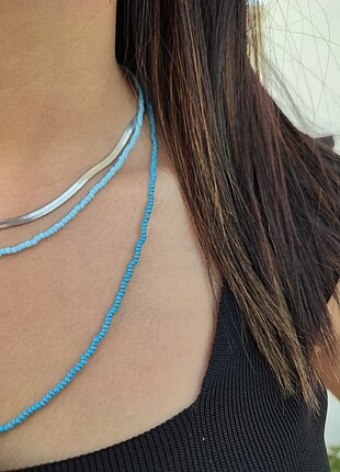  Beden mavi Renk Blue summer kolye seti 