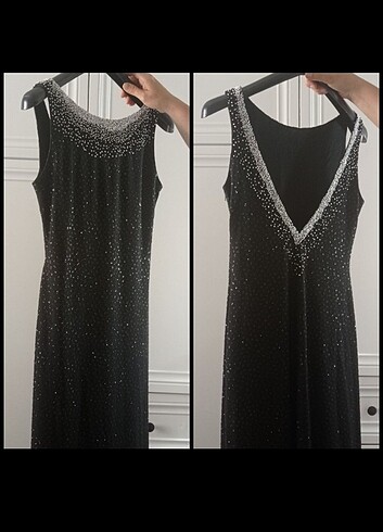 alfabeta taşlı siyah abiye parlayan elbise sırtı açık  - Görsel 2