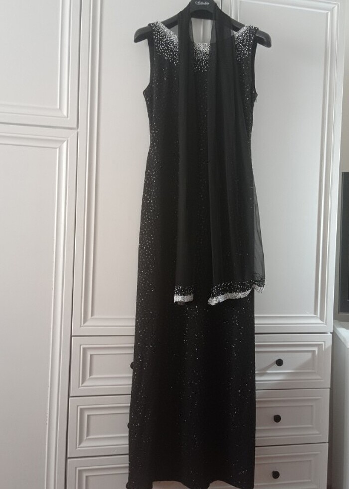 alfabeta taşlı siyah abiye parlayan elbise sırtı açık  - Görsel 3