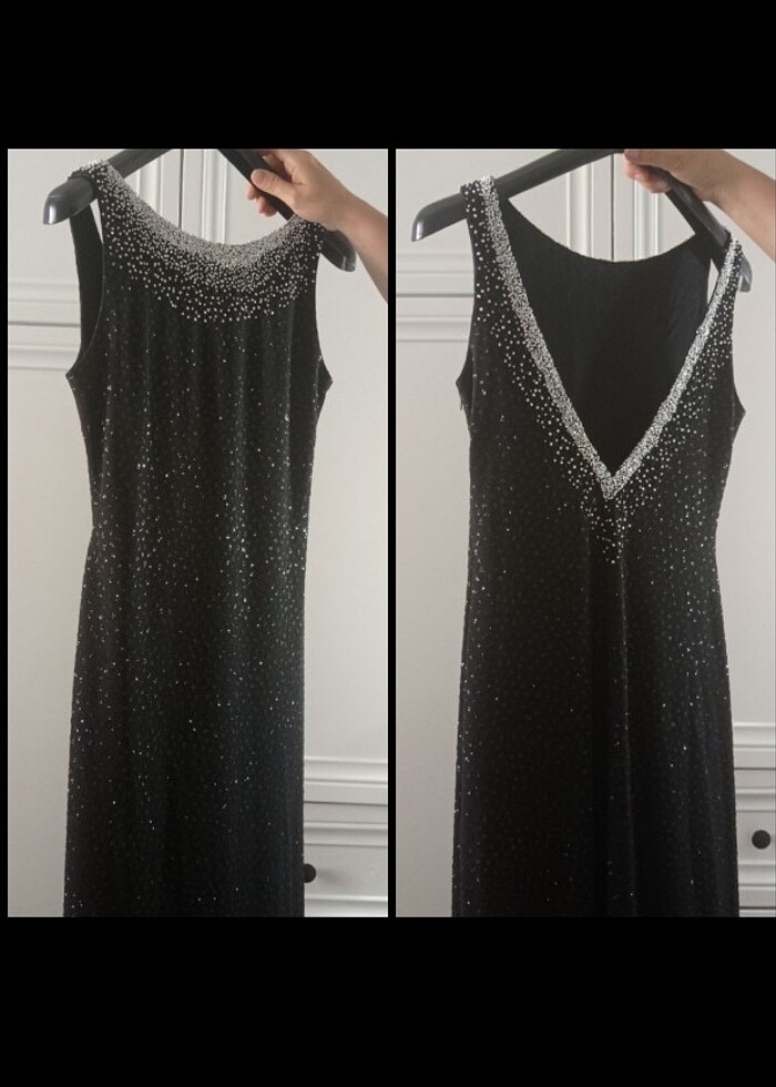 alfabeta taşlı siyah abiye parlayan elbise sırtı açık  - Görsel 2