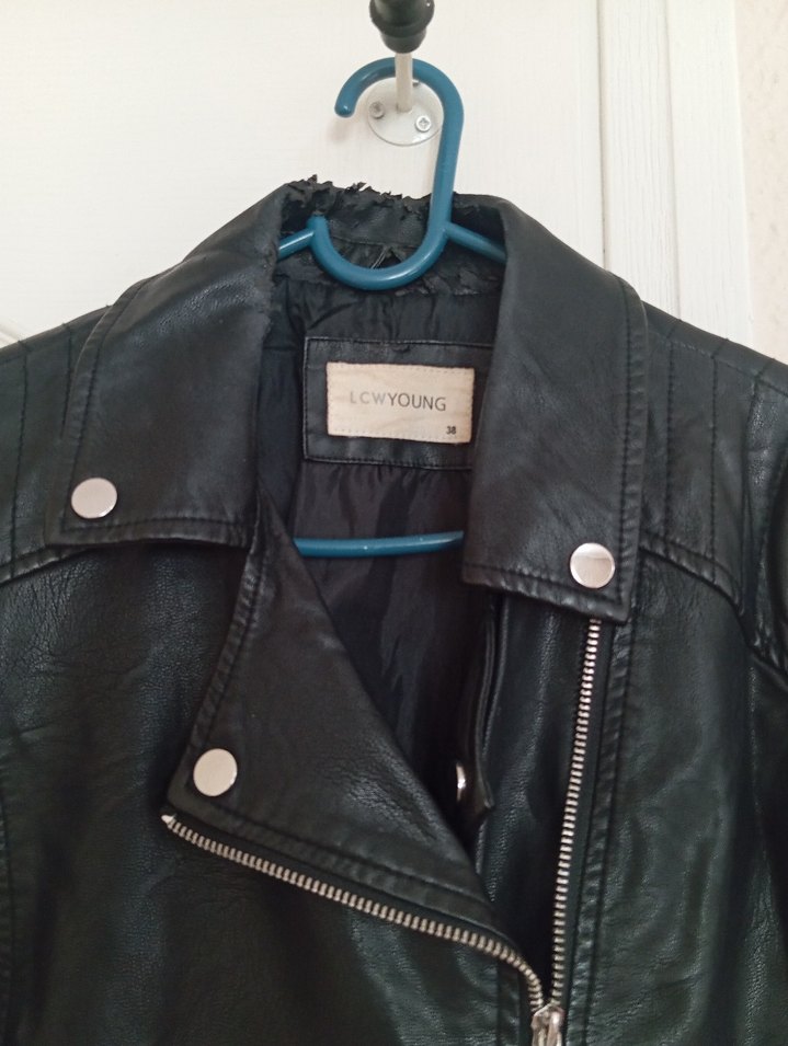 Siyah Kadın Biker Deri Ceket - Görsel 2