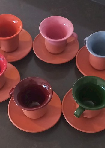 Renkli Seramik Fincan ve Tabağı Seti - Görsel 2