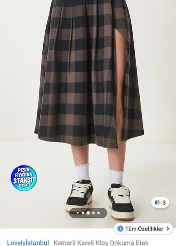 Ekose Desenli Midi Uzun Etek - Görsel 5