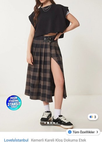 Ekose Desenli Midi Uzun Etek - Görsel 2