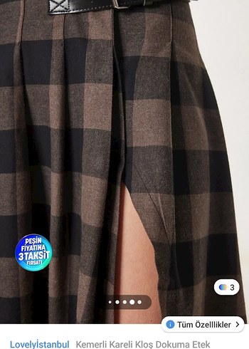 Ekose Desenli Midi Uzun Etek - Görsel 4