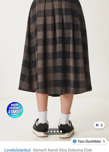 Ekose Desenli Midi Uzun Etek - Görsel 3