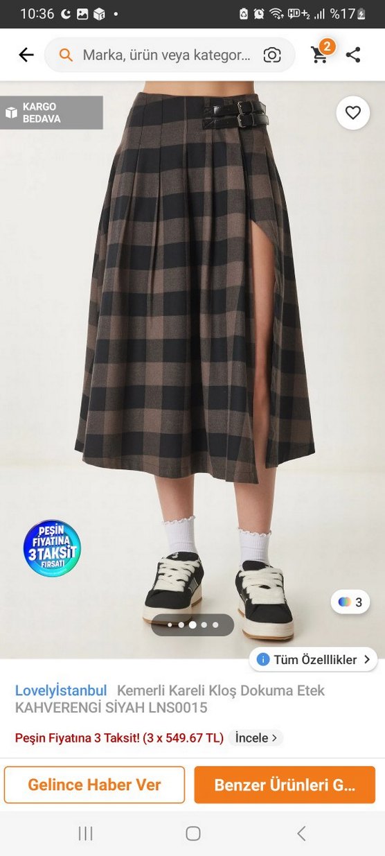 Ekose Desenli Midi Uzun Etek - Görsel 5