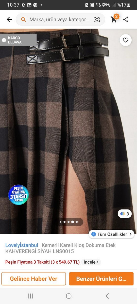 Ekose Desenli Midi Uzun Etek - Görsel 4