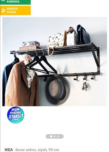 IKEA Siyah Duvar Askısı 90 cm