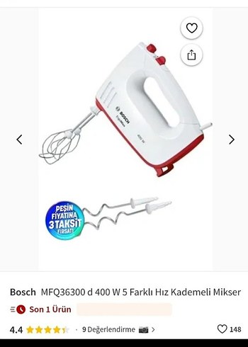 Bosch MFQ36300 400W 5 Kademe Beyaz Mikser