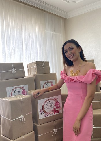 Pembe Straplez Midi Mezuniyet Elbisesi