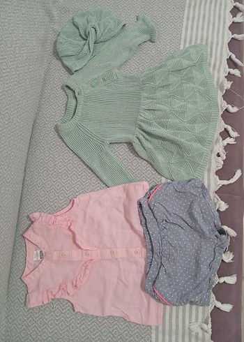 9 Ay Beden pembe Renk Pembe Triko Kız Bebek Elbise ve Kısa Pantolon Seti
