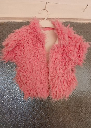 Kız Çocuk Pembe Kürklü Straplez Yelek - Görsel 2