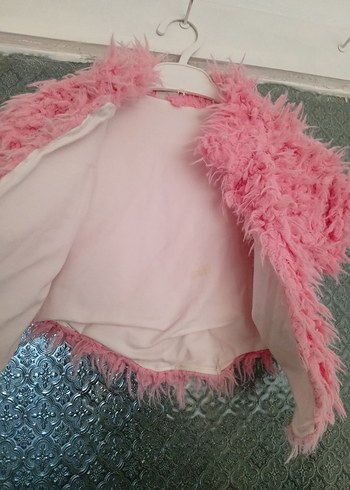 Kız Çocuk Pembe Kürklü Straplez Yelek - Görsel 3