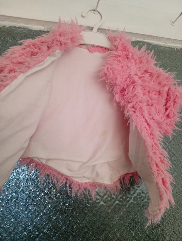Kız Çocuk Pembe Kürklü Straplez Yelek - Görsel 3