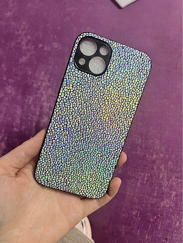 Gümüş parıltılı iphone 13 14 telefon kılıfı