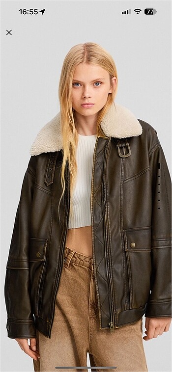 Bershka vintage suni deri pilot ceket