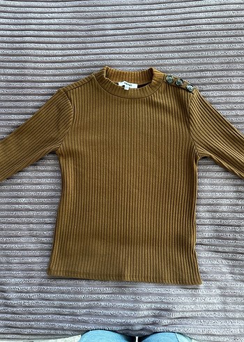 Düğmeli Kahverengi Boğazlı Kadın Kazak - Görsel 2