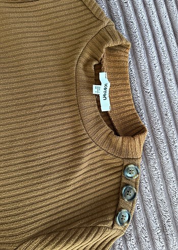 Düğmeli Kahverengi Boğazlı Kadın Kazak - Görsel 5