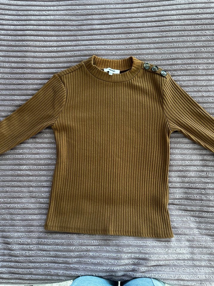 Düğmeli Kahverengi Boğazlı Kadın Kazak - Görsel 2