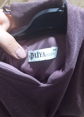 Diğer Uzun Kollu Mor Parlak Kadın Abiye Elbise