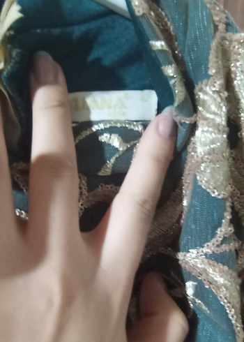 Uzun Kollu Nakışlı Mavi Kadın Abiye Elbise - Görsel 4