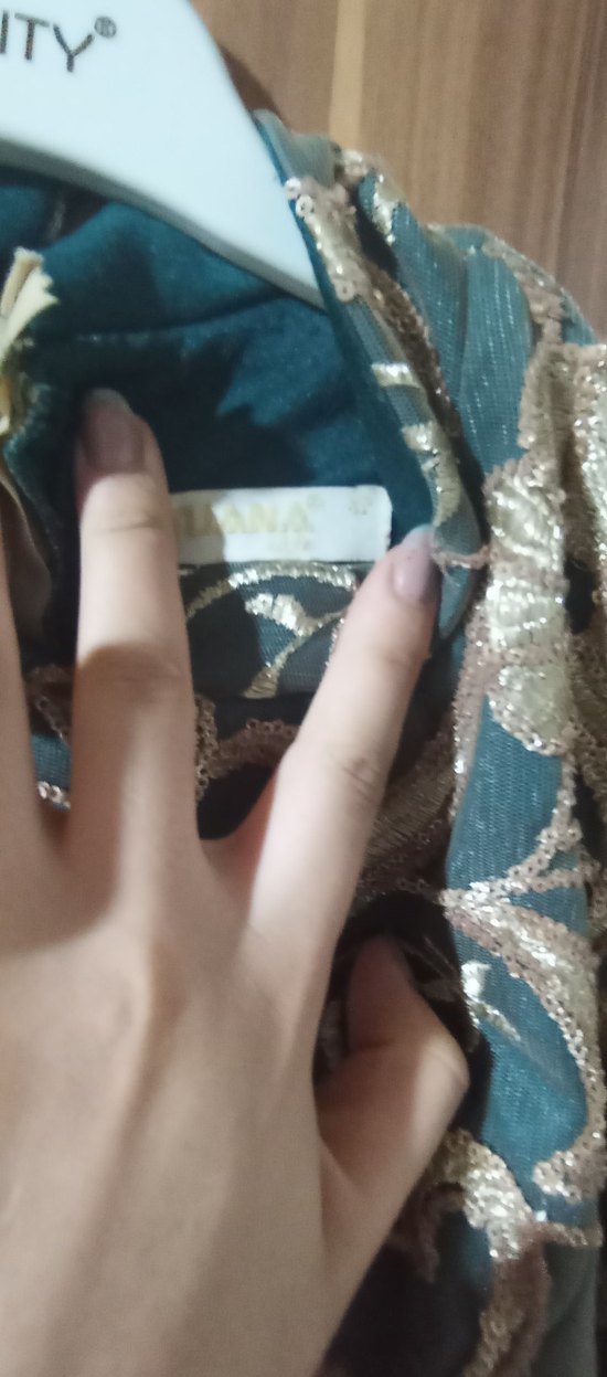 Uzun Kollu Nakışlı Mavi Kadın Abiye Elbise - Görsel 4