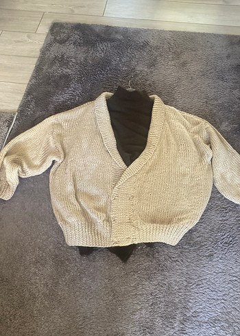 Bej Örgü Kadın Hırka Notch Yaka - Görsel 8