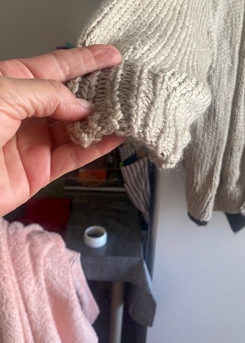 Bej Örgü Kadın Hırka Notch Yaka - Görsel 3