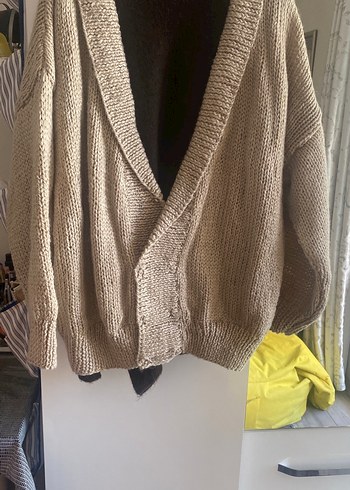 Bej Örgü Kadın Hırka Notch Yaka - Görsel 6